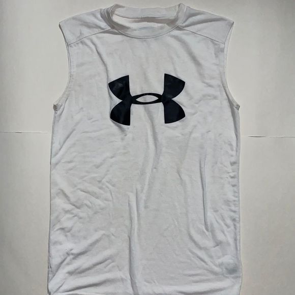 Under Army White Muscle Tank with Black Logo Size Youth Small - Picture 1 of 4